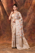 Champagne Beige Embroidered Silk Blend Saree