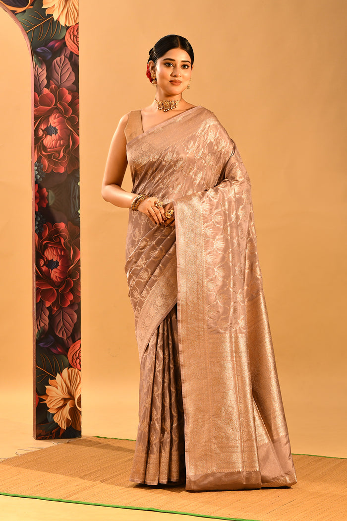 Champagne Beige Floral Tissue Banarasi Saree