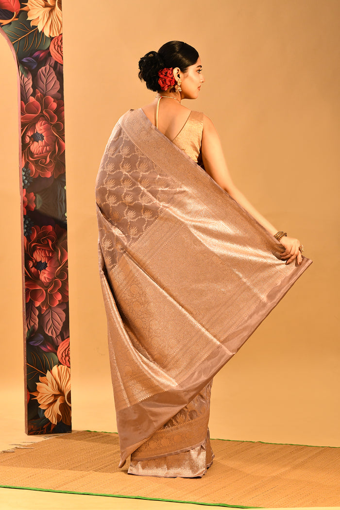 Champagne Beige Floral Tissue Banarasi Saree