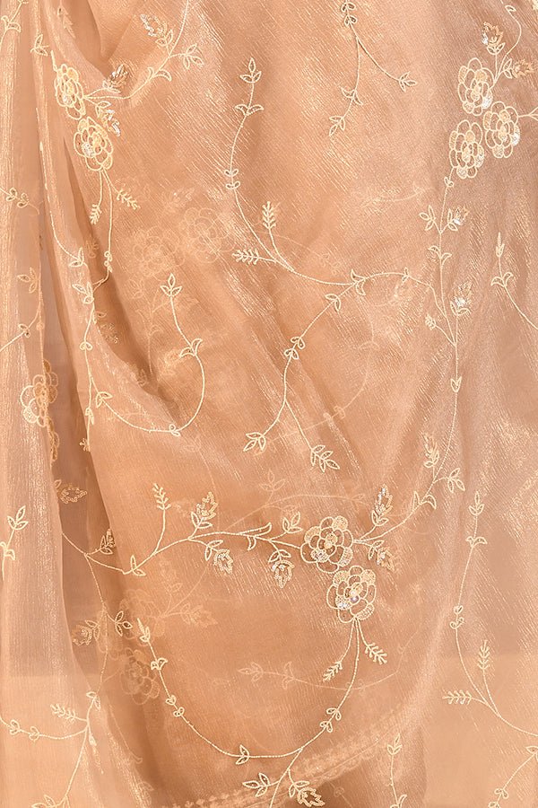 Champagne Bloom Floral Jaal Tissue Embrodiery Saree