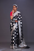 <img> Charcoal Black Butta Banarasi Silk Saree