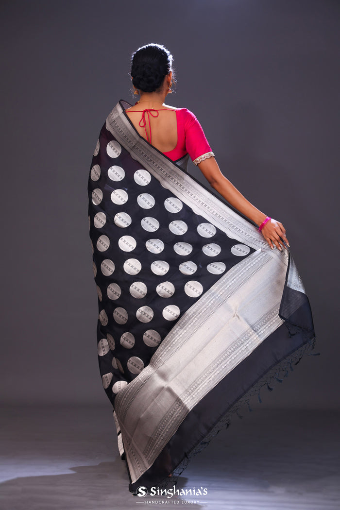 <img> Charcoal Black Butta Banarasi Silk Saree