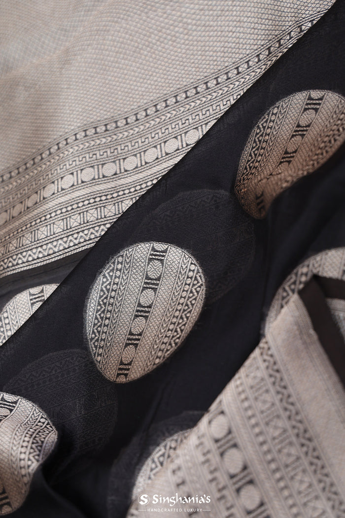 <img> Charcoal Black Butta Banarasi Silk Saree