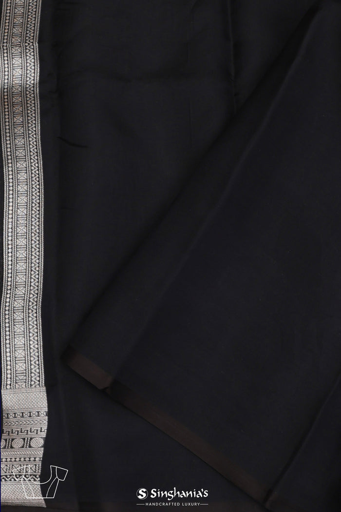 <img> Charcoal Black Butta Banarasi Silk Saree