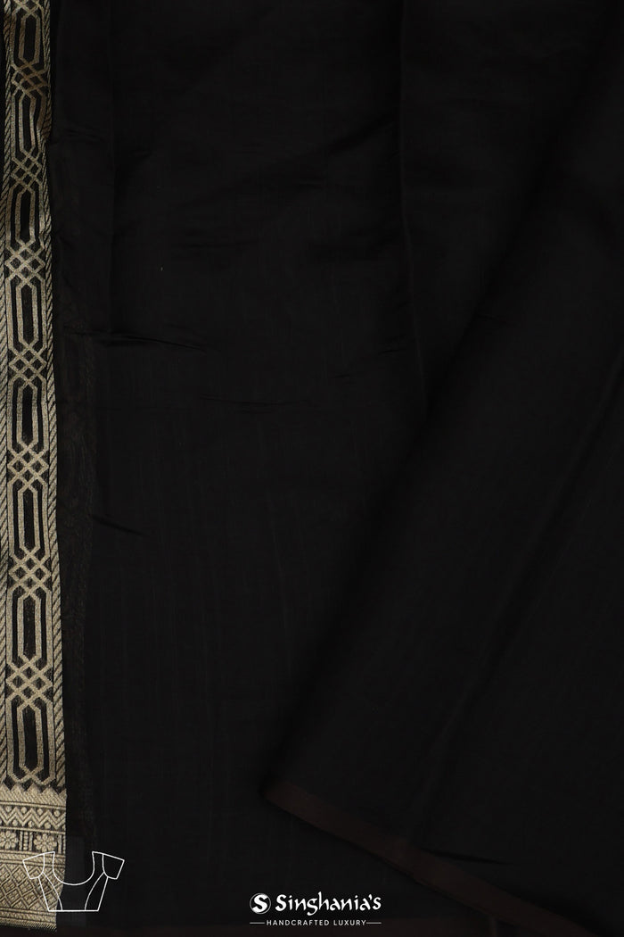 <img> Charcoal Black Floral Banarasi Silk Saree