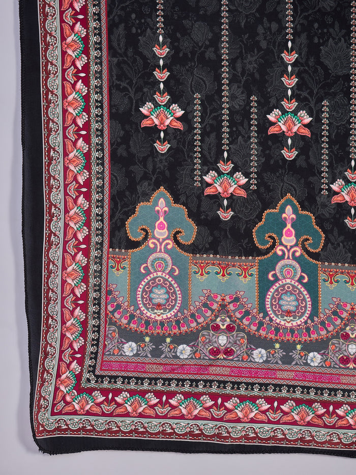 Charcoal Black Silk Kurti With Floral Yoke