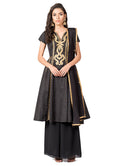 Charcoal Grey Gold Embroidered Sharara Set