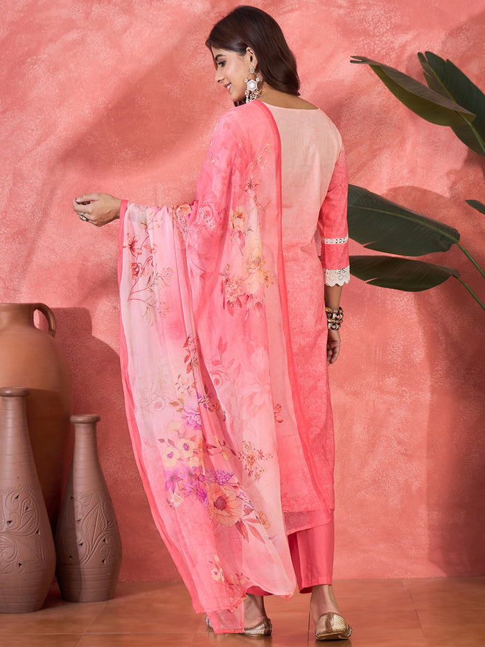 Cherry Blossom Pink Embroidered Cotton Kurta Set