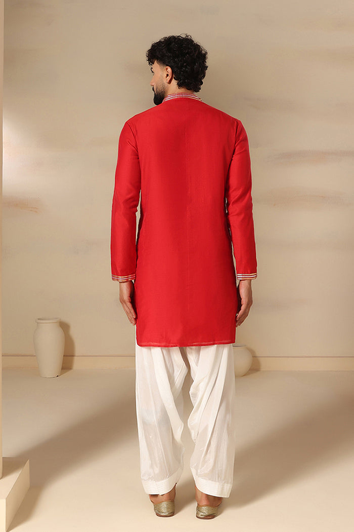 Cherry Red Striped Trim Kurta