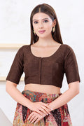 Chestnut Brown Solid Dupion Silk Blouse