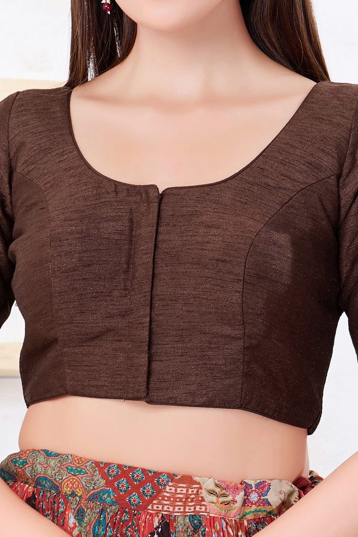 Chestnut Brown Solid Dupion Silk Blouse