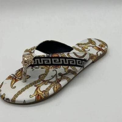White women's printed flip flops UK: floral, red chain, black chain – non-slip flat summer sandals FTF Market