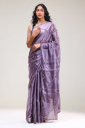 <img> Chinese Violet Silk Handcrafted Saree