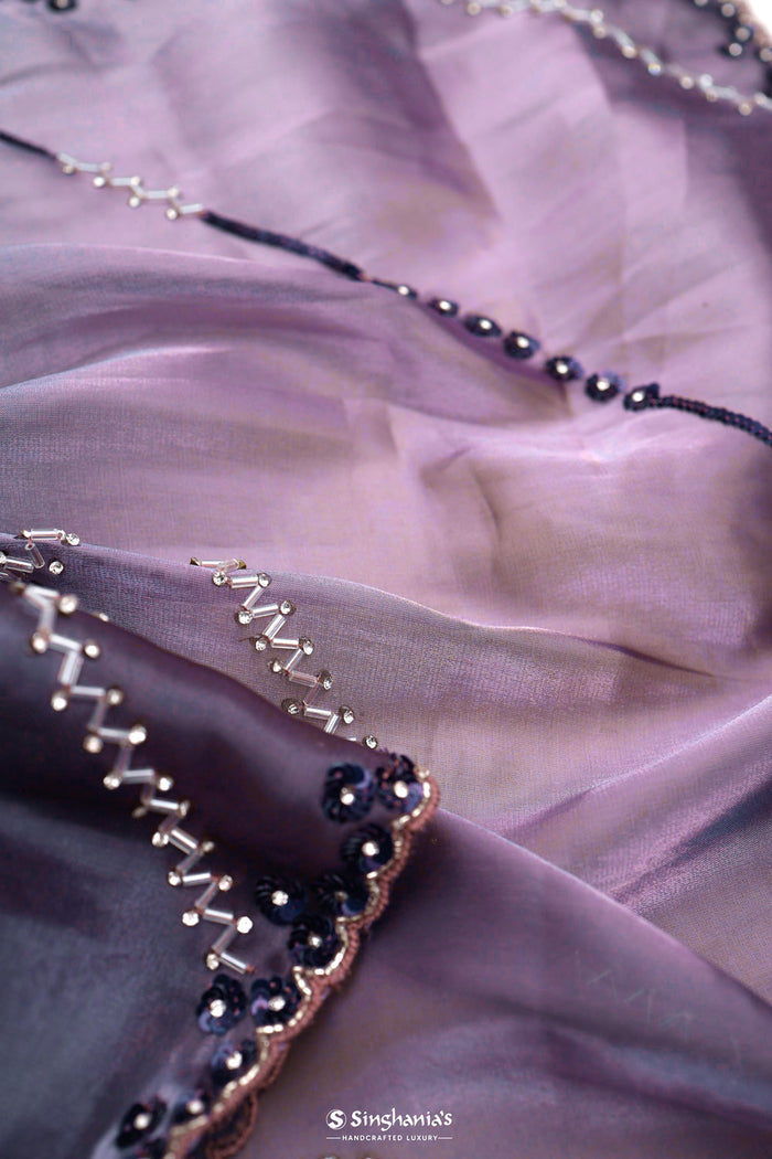 <img> Chinese Violet Silk Handcrafted Saree