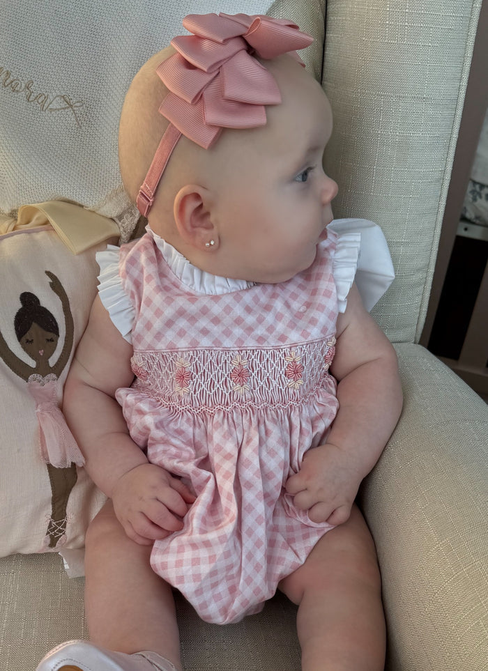 Chloe Pink Gingham Handsmocked Bubble