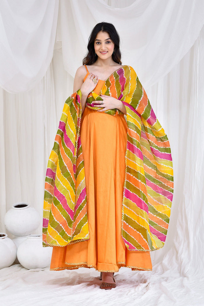 <img> Chrome Yellow Cotton Silk Anarkali Set