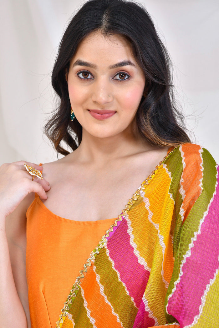 <img> Chrome Yellow Cotton Silk Anarkali Set