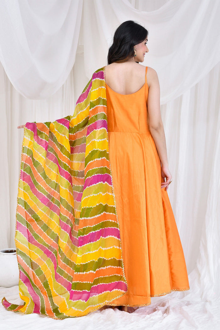 <img> Chrome Yellow Cotton Silk Anarkali Set