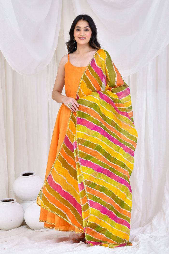 <img> Chrome Yellow Cotton Silk Anarkali Set