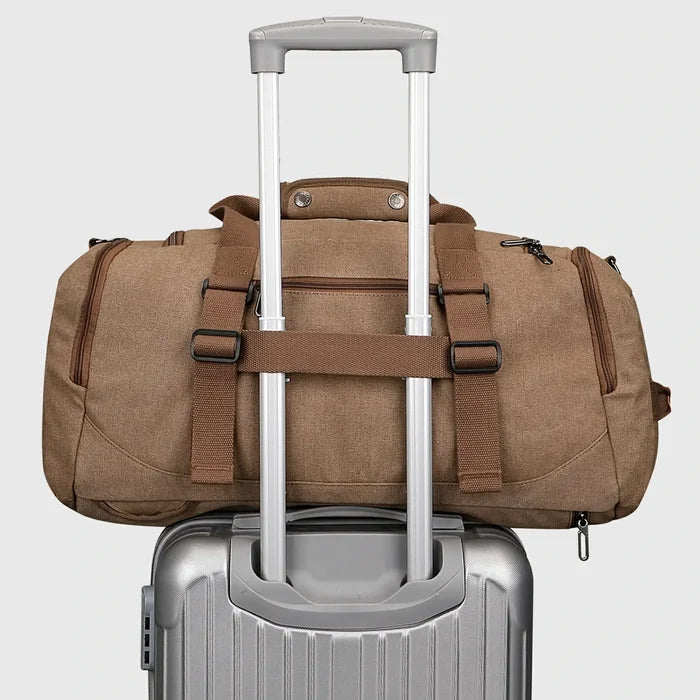 Classic 3-in-1 Canvas Duffel Bag for Travel, side pocket layout