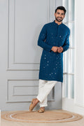 Classic Blue Cotton Silk Embroidered Kurta Set