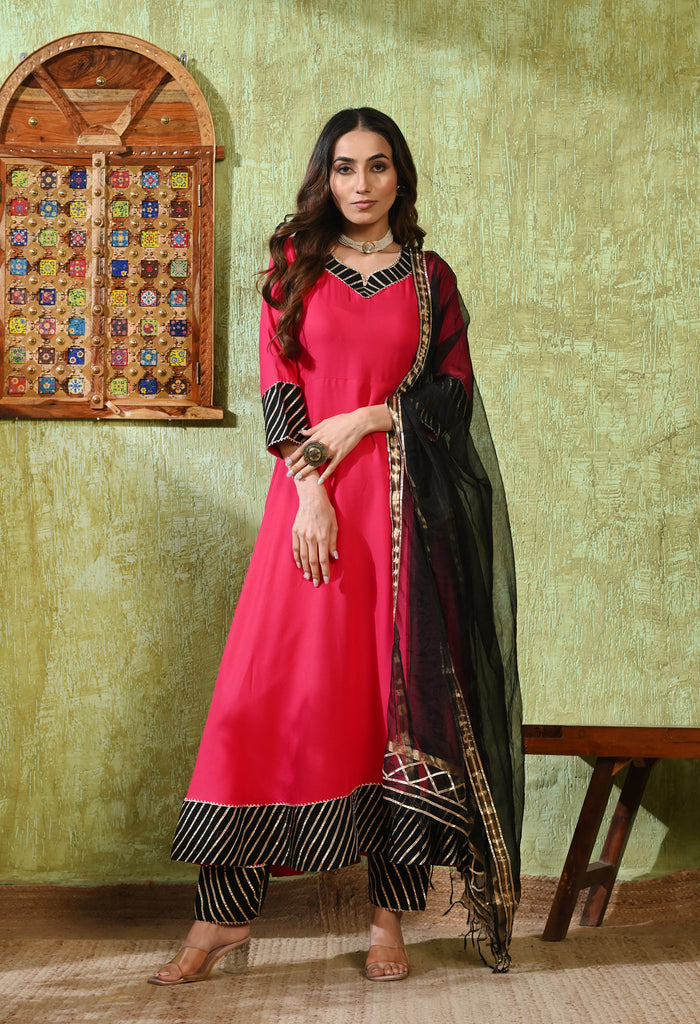 Classic Pink Rayon Solid Anarkali Set