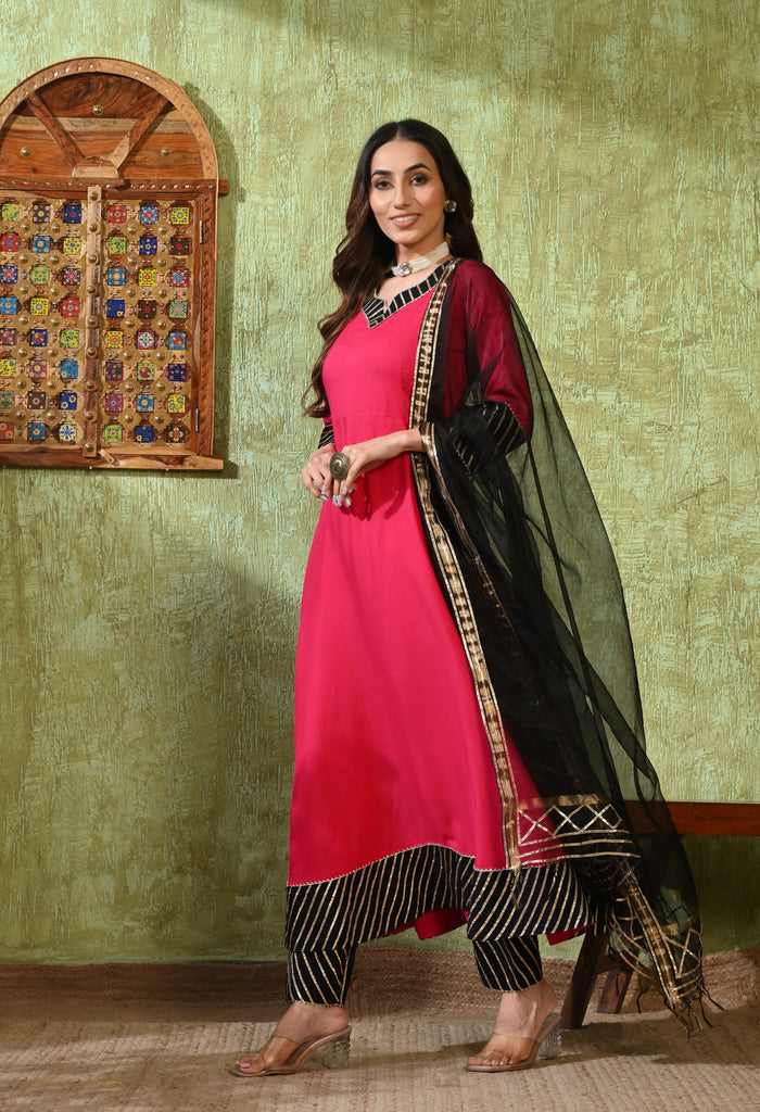 Classic Pink Rayon Solid Anarkali Set