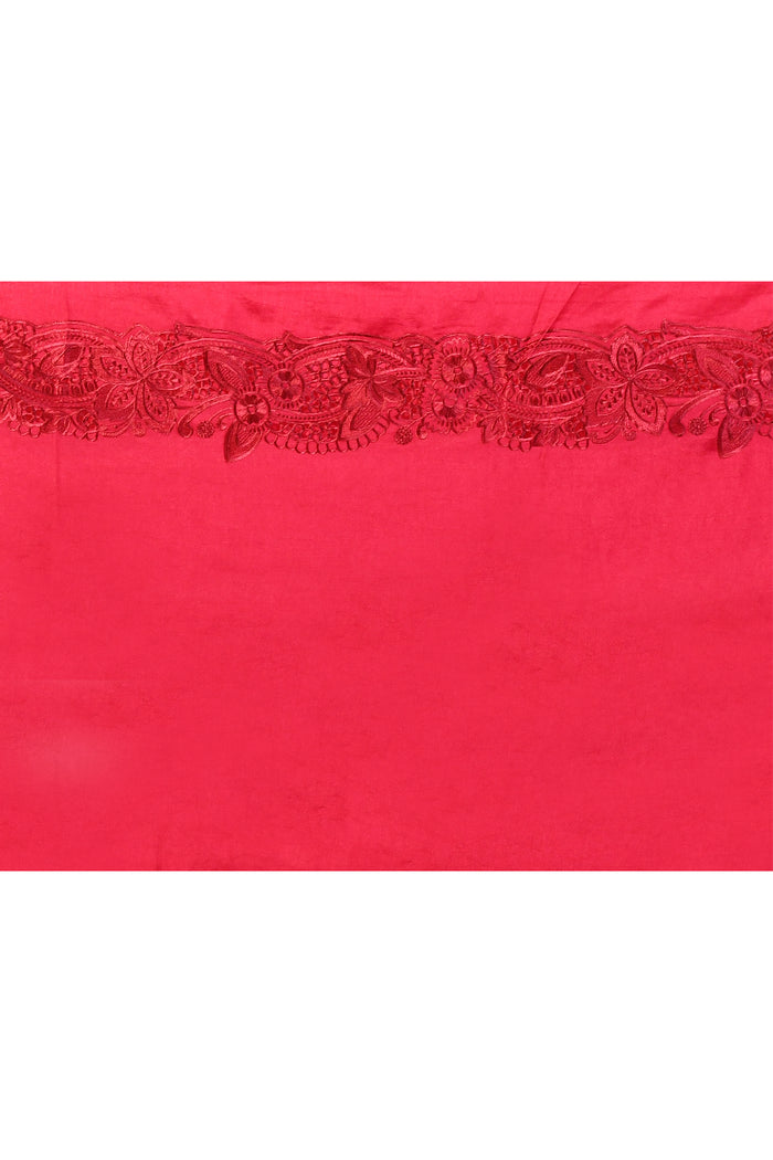Classic Red Embroidered Satin Silk Saree