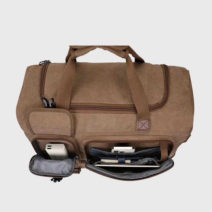 Classic Vintage Canvas Duffel Bag with Toiletry Set, interior organizer pockets