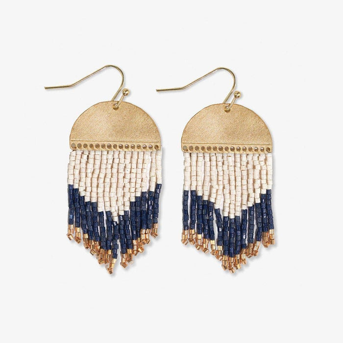 Claudia Curved Pattern Short Beaded Fringe Earing Navy