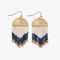 Claudia Curved Pattern Short Beaded Fringe Earing Navy