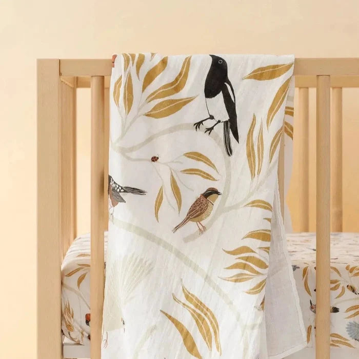 Clementine Kids - Cotton Muslin Crib Sheet - Birds-Crib Sheets-Posh Baby