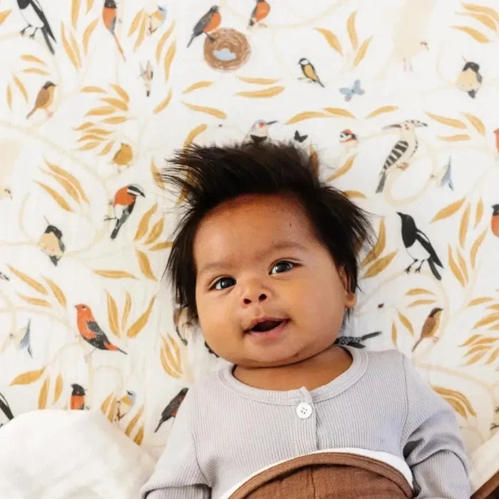 Clementine Kids - Cotton Muslin Crib Sheet - Birds-Crib Sheets-Posh Baby