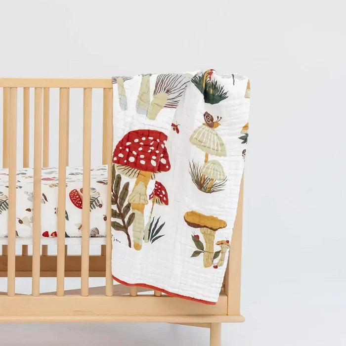 Clementine Kids - Cotton Muslin Crib Sheet - Mushrooms-Crib Sheets-Posh Baby
