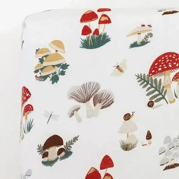Clementine Kids - Cotton Muslin Crib Sheet - Mushrooms-Crib Sheets-Posh Baby