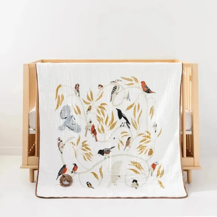 Clementine Kids - Cotton Muslin Quilt - Birds-Quilts + Snuggle Blankets-Posh Baby