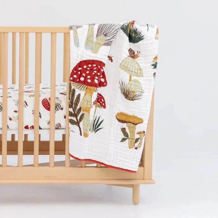 Clementine Kids - Cotton Muslin Quilt - Mushrooms-Quilts + Snuggle Blankets-Posh Baby