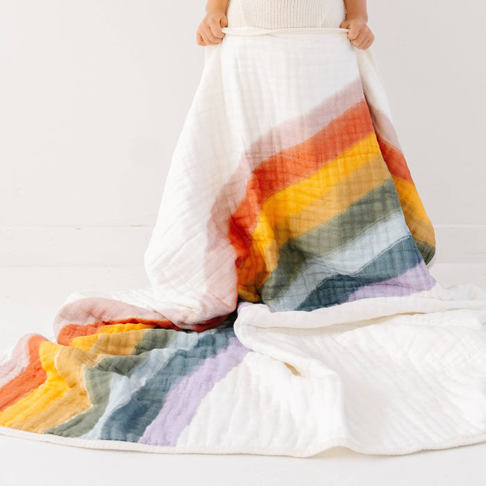Clementine Kids - Cotton Muslin Quilt - Rainbow Connections-Quilts + Snuggle Blankets-Posh Baby