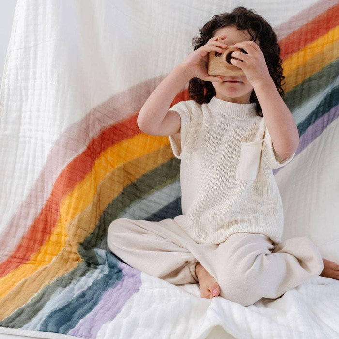 Clementine Kids - Cotton Muslin Quilt - Rainbow Connections-Quilts + Snuggle Blankets-Posh Baby