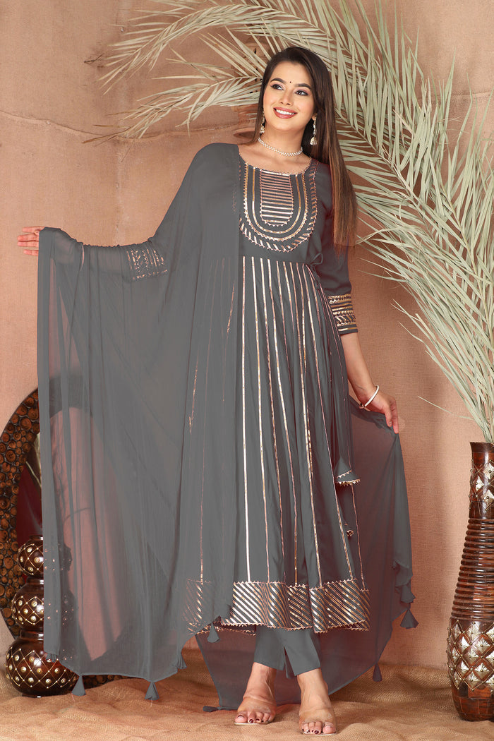 Cloudy Gray Rayon Gota Work Anarkali Set