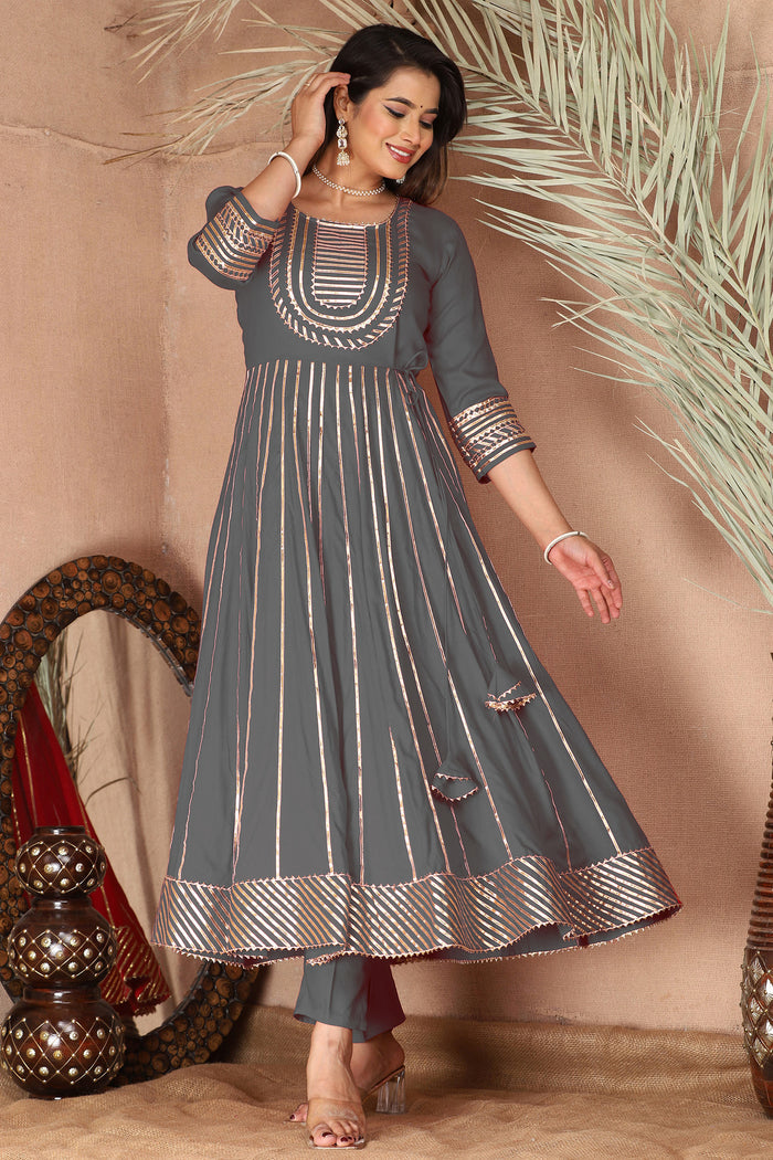 Cloudy Gray Rayon Gota Work Anarkali Set