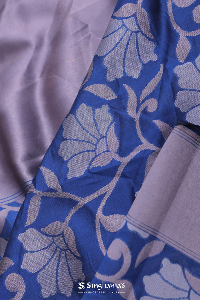 <img> Cobalt Blue Banarasi Saree With Floral Jaal