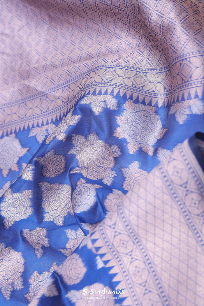 <img> Cobalt Blue Banarasi Silk Saree With Gold And Silver Zari Weaving