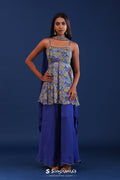 <img> Cobalt Blue Chinon And Organza Printed Kurti Set