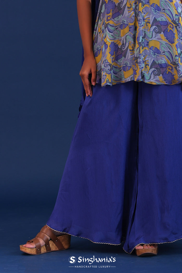 <img> Cobalt Blue Chinon And Organza Printed Kurti Set