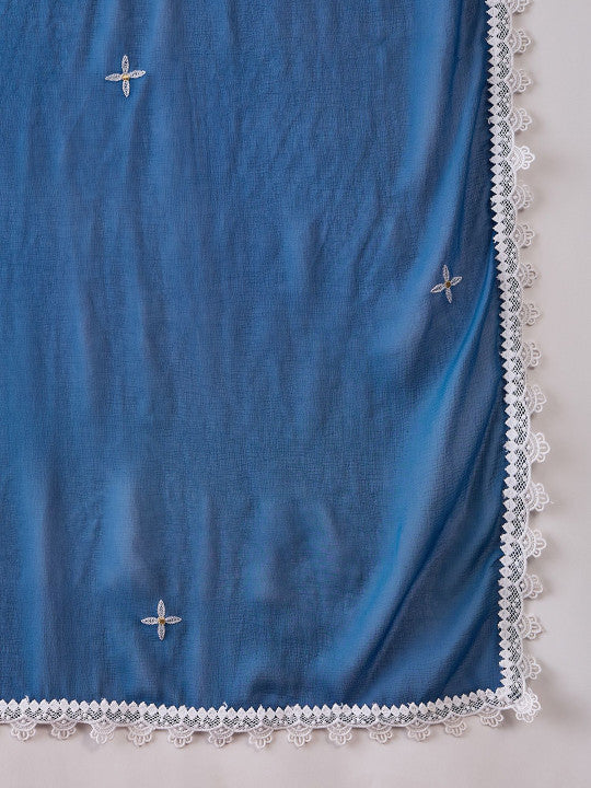 Cobalt Blue Silk Kurti With Floral Motif Embroidery