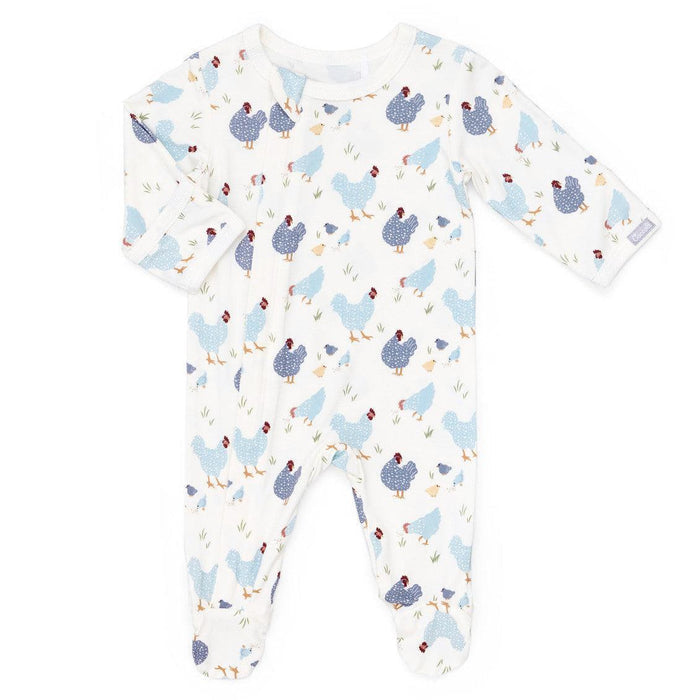 Coccoli - Modal 2-Way Zipper Footie - Blue Chicken-Footies + Rompers (Basic)-Newborn-Posh Baby
