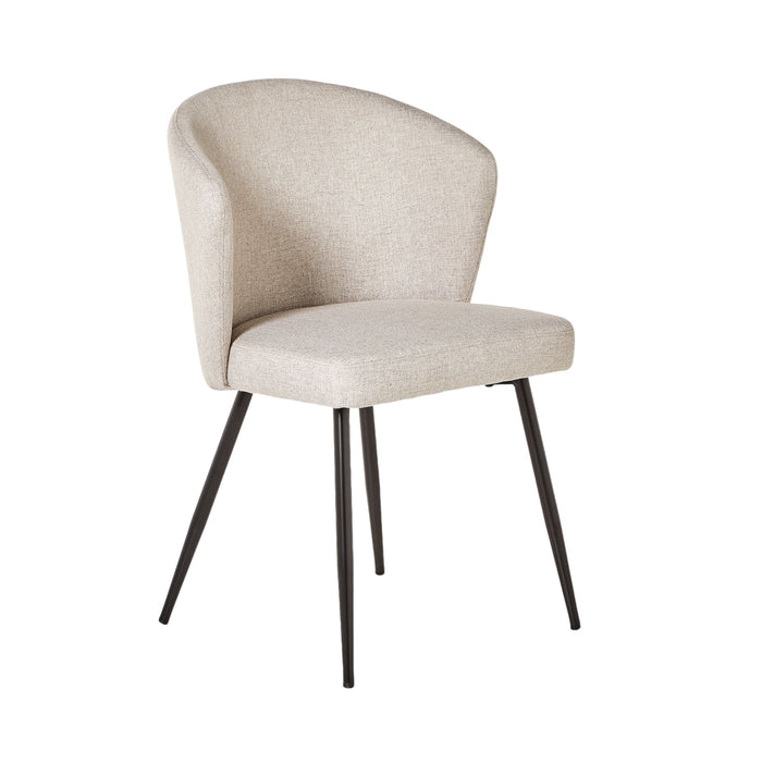 The Cole Dining Chair Clay features a modern, curved upholstered backrest and seat in clay colour with four black metal legs—ideal for contemporary living spaces.