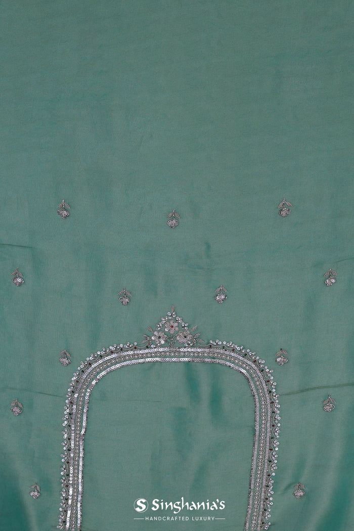 Como Greenish Cyan Organza Tissue Saree With Scallop Border