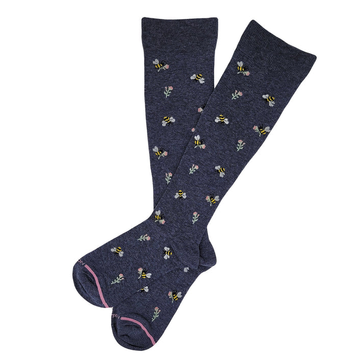 Compression Knee-High Socks for Women | Bees & Flowers | Dr. Motion (8–15 mmHg)